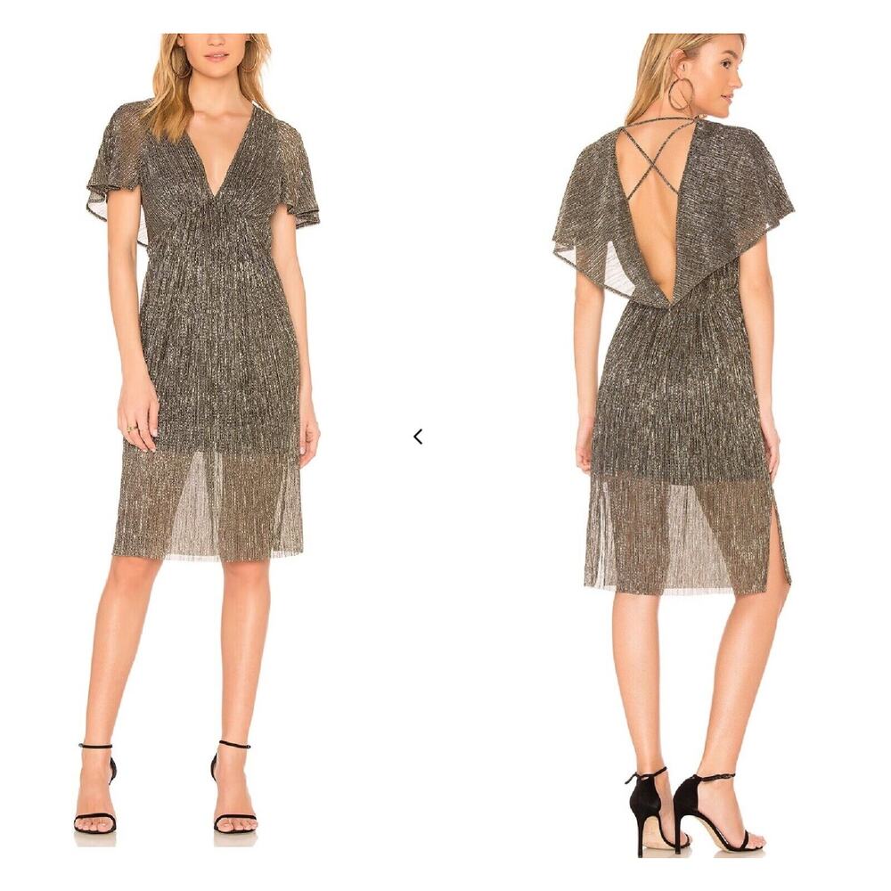 LKnWOT Halston Heritage Revolve Metallic Gold Black V-neck Dress S